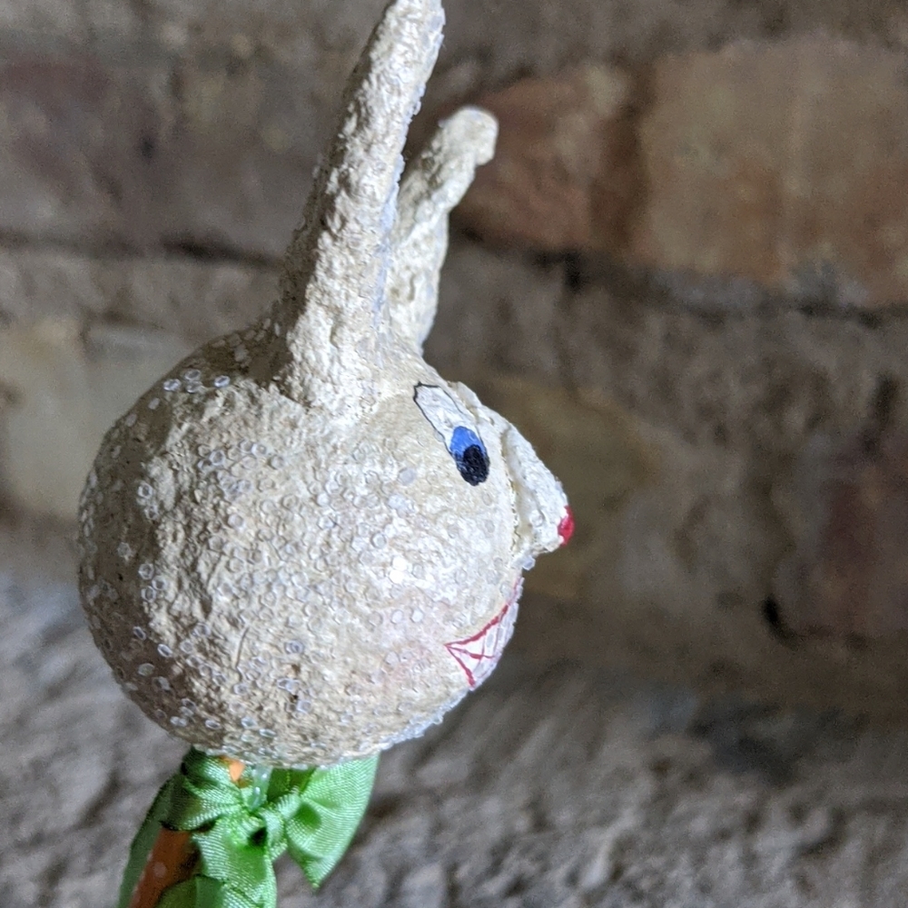 Primitive Artist-Made Folk Art Easter Spring Rabbit Stick - Picture 7 of 8